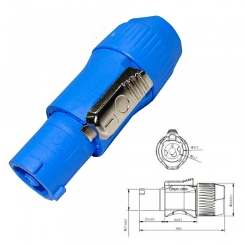 CONECTOR SPEAK-ON POWERCON MACHO 3 VIAS 10A TZCR21 AZUL COM TRAVA