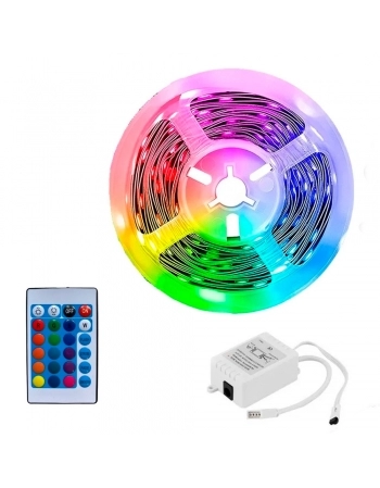 FITA LED RGB 3528 COM SILICONE + CONTROLADOR 5 METROS