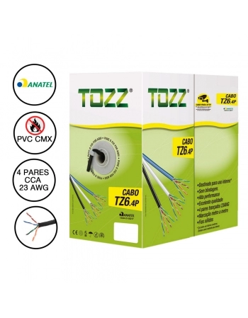 CABO 4 PARES 23AWG 0,57MM PVC CMX CFTV TOZZ ANATEL CAIXA COM 305 METROS PRETO