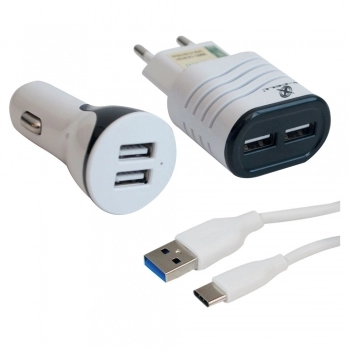 CARREGADOR PAREDE + VEICULAR CELULAR TIPO C COM USB ULTRA RAPIDO