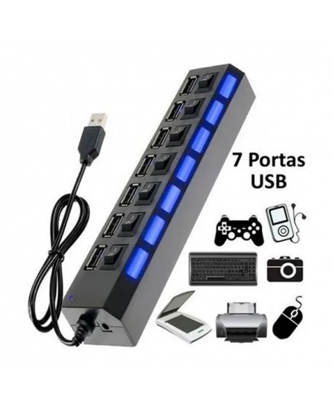HUB 7 PORTAS USB 2.0 COM SWITCH LED INDICADOR