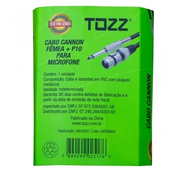 CABO CANNON FEMEA + P10 MONO TZCO7 5 METROS PRETO