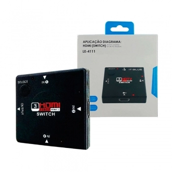 SWITCH HDMI 3 ENTRADAS 1 SAÍDA 1080P RESOLUÇÃO